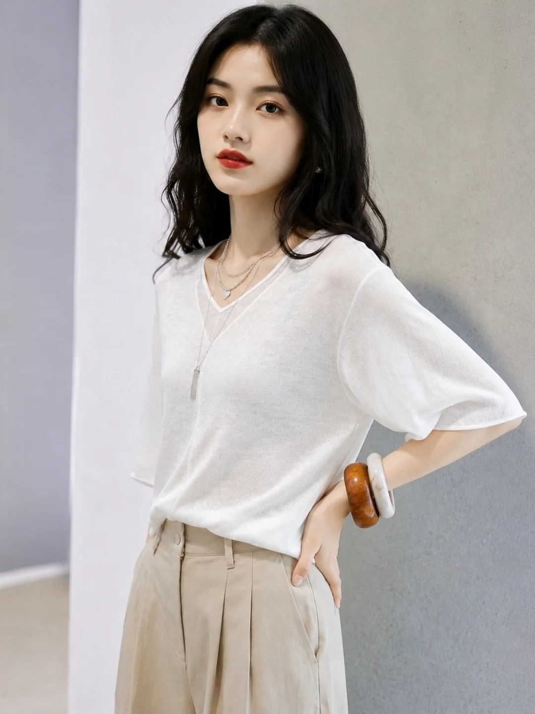 Ladies Casual Loose Fit Sun Protection T-Shirt Overhead Design Summer Fashionable Slimming Top Commute Style Straight Cut