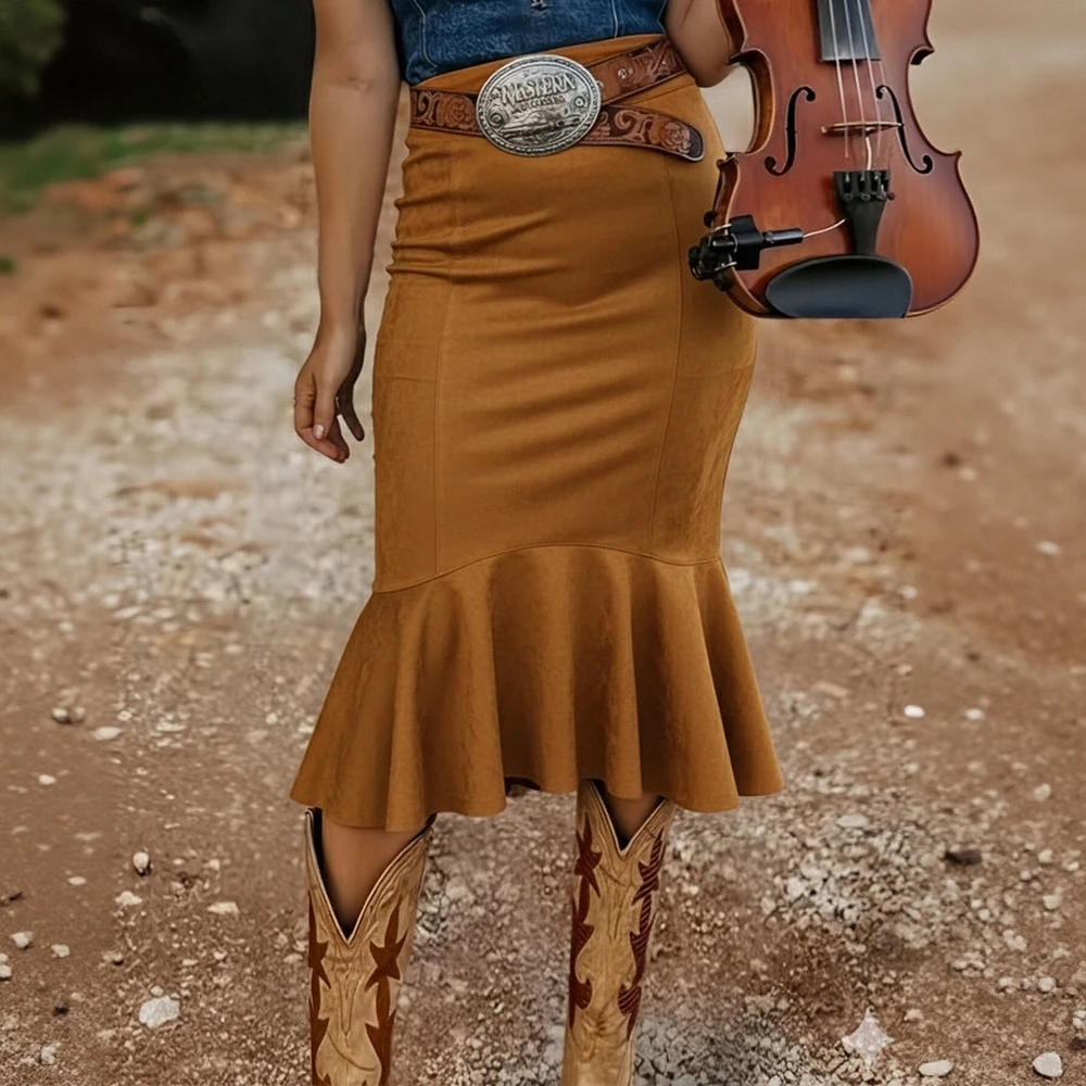 

Women's Athletic Fashion Skirt Autumn Winter French Flounce Plain Midi Wrap Active Style for Ladies