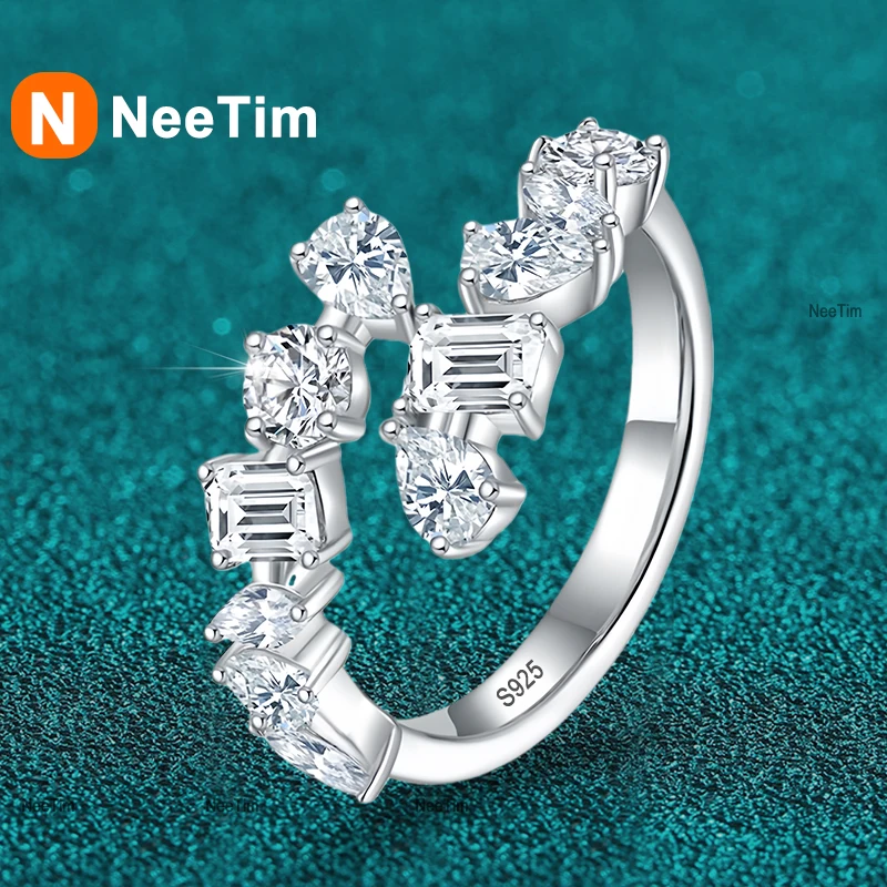 

NeeTim Full Moissanite Wedding Band Ring 925 Sterling Silver with Gold Plated Eternity Ladies Band Women's Lab Diamond Rings