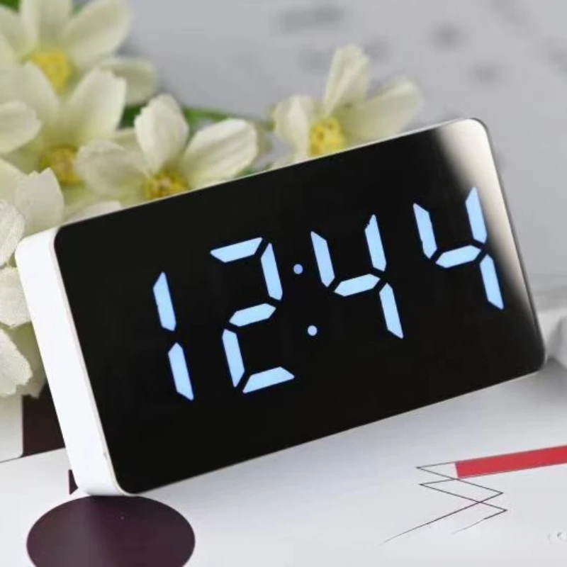 Mini Mirror Table Clock Multifunctional Digital Alarm Snooze Display Time Night LED Light Desk Desktop Home Decor Gifts Children