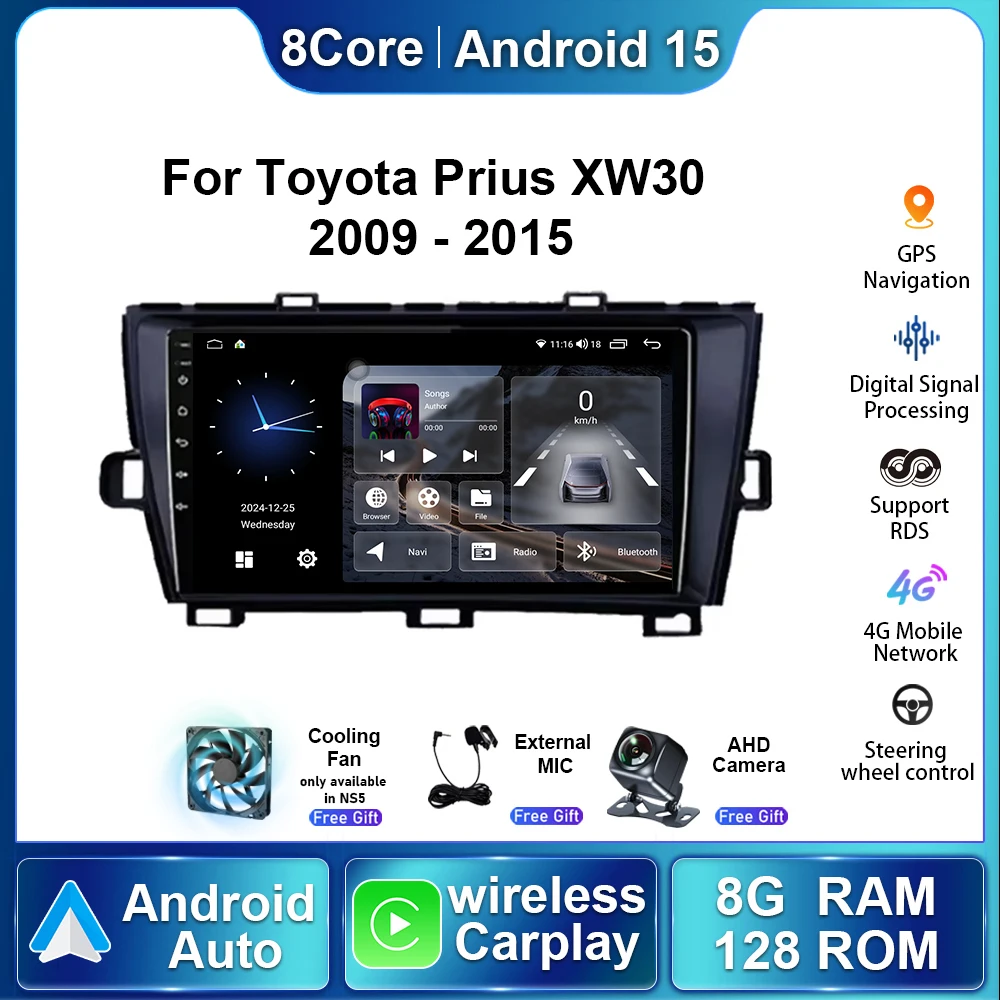 

Автомагнитола для Toyota Prius XW30 2009-2015, Android 15, мультимедийный плеер, навигация GPS, 8G 128G, беспроводной Carplay, DSP