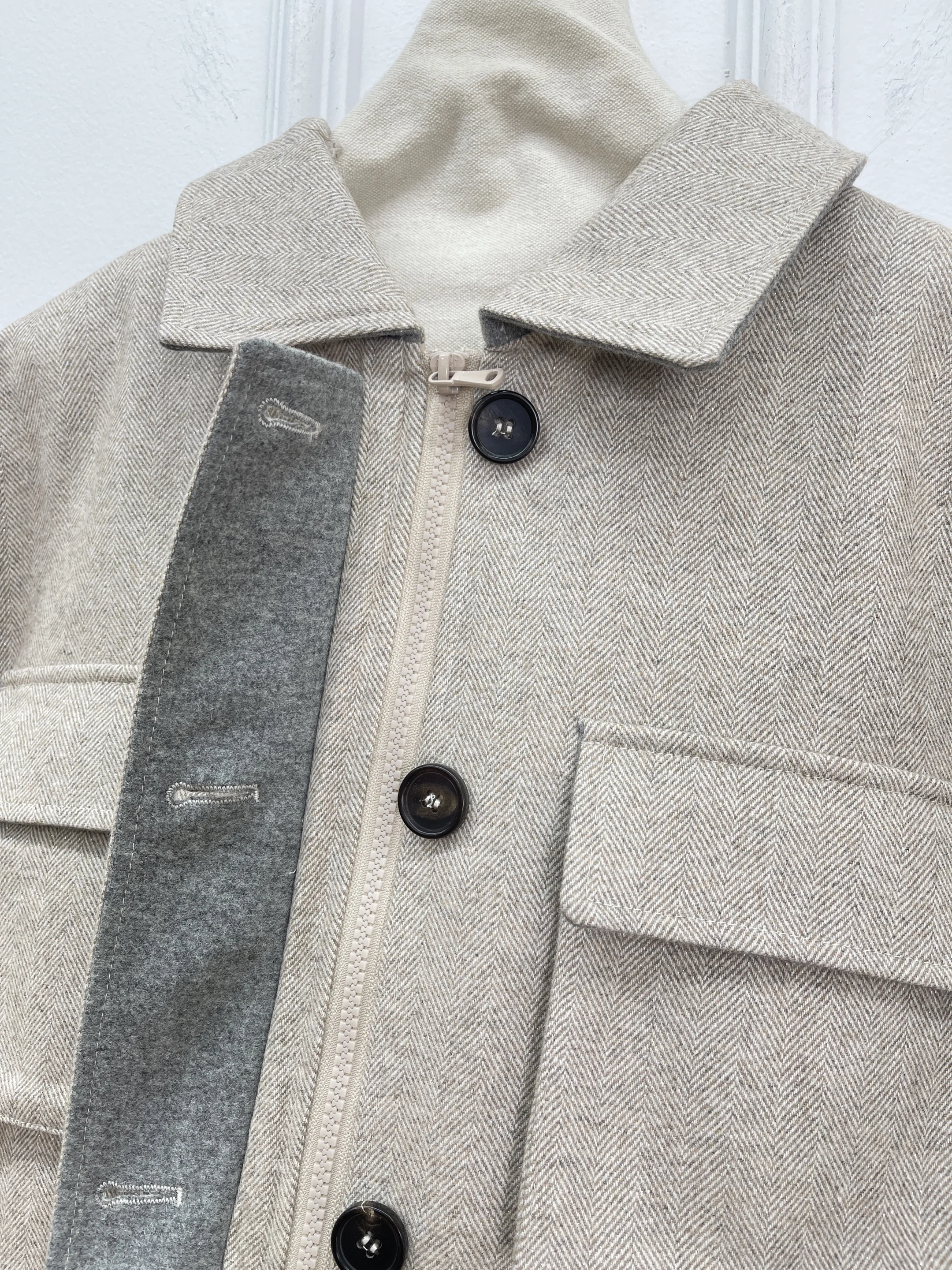 معطف صوف متعدد الجيوب من مزيج الصوف، سترة كاجوال فضفاضة مبطنة بالقطن، معطف متوسط الطول، دافئ