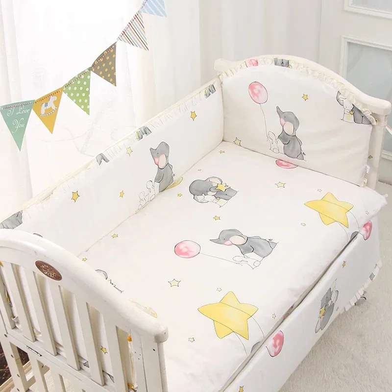 5Pcs Kids Bed Bumper Infant Crib Set Newborn Nursery Bedding Baby Bed Fence Newborn (4Bumpers+Sheet)