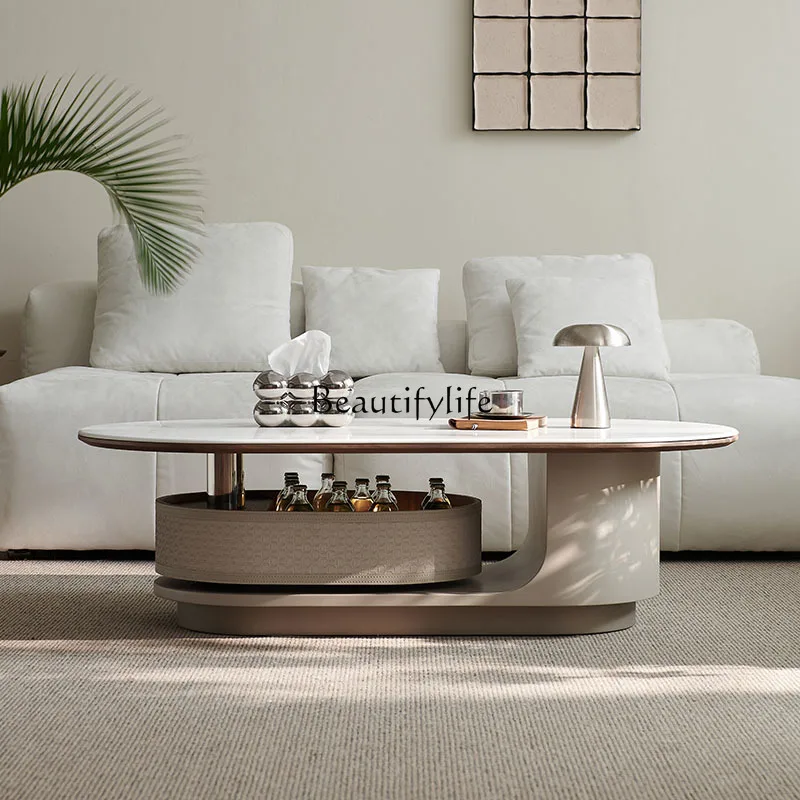 

Coffee table 2024 new living room household small apartment oval microcrystalline stone minimalist high sense