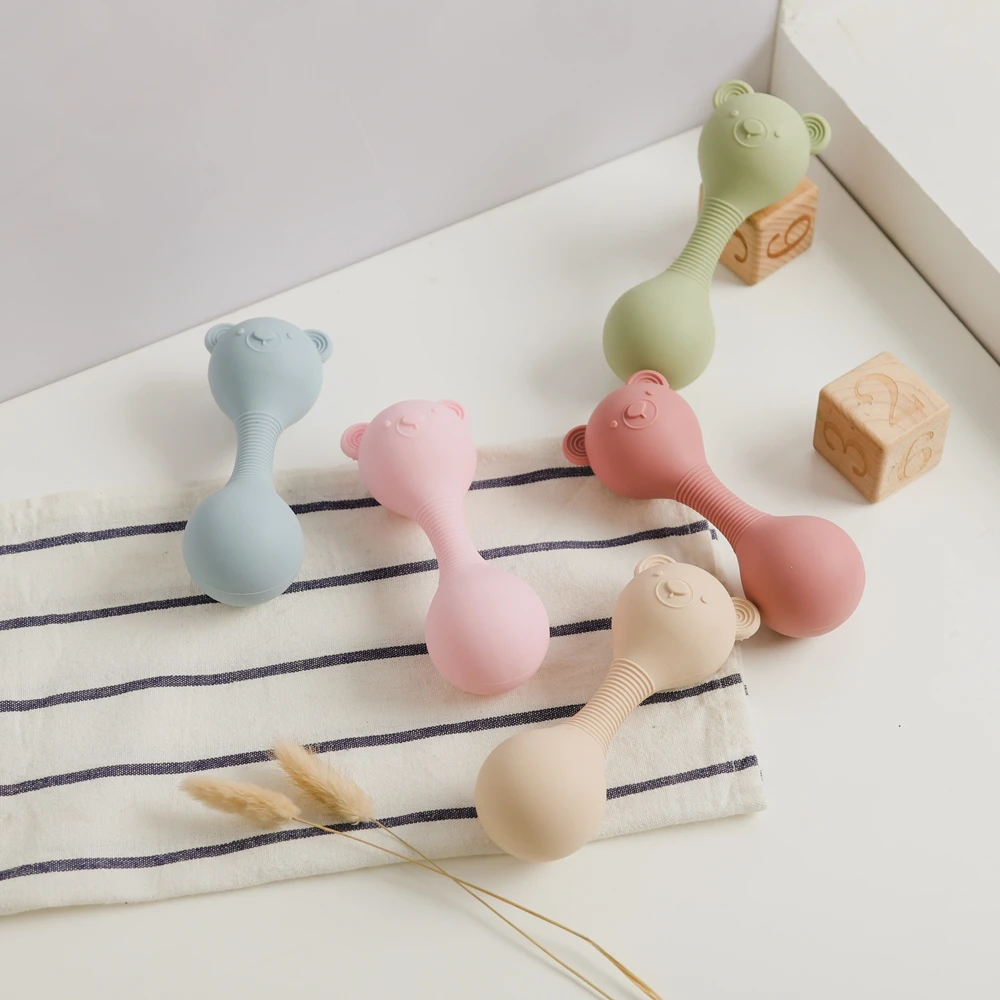 Babyrasseln aus Silikon, Maracas-Spielzeug, Cartoon-Bär Sandhammer, Babyspielzeug 0-12 Monate, Rassel-Silikon-Beißspielzeug als Babygeschenk – Detail 10