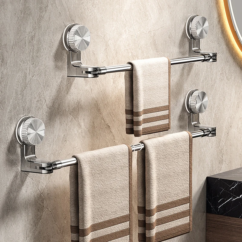 Bathroom Suction Cup Towel Holder Retractable 30-60cm No Drilling Towel Rack Kitchen Bathroom Towel Slippers Organizer Shelf Acc