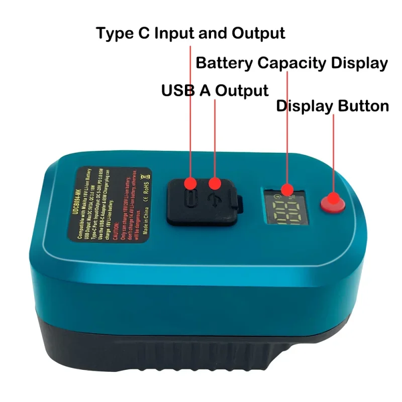 Fast Charging Adapter For Makita/Milwaukee/Dewalt/Bosch 18V Li-ion Battery With USB Type-C Input Output Port 2 IN 1 Charger