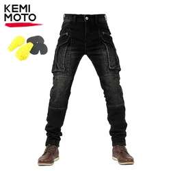 Motorcycle Riding Pants Summer Men's Jeans Big Pocket Fall-Resistant Slim Jeans Breathable Four Seasons Black Blue Soft Trousers