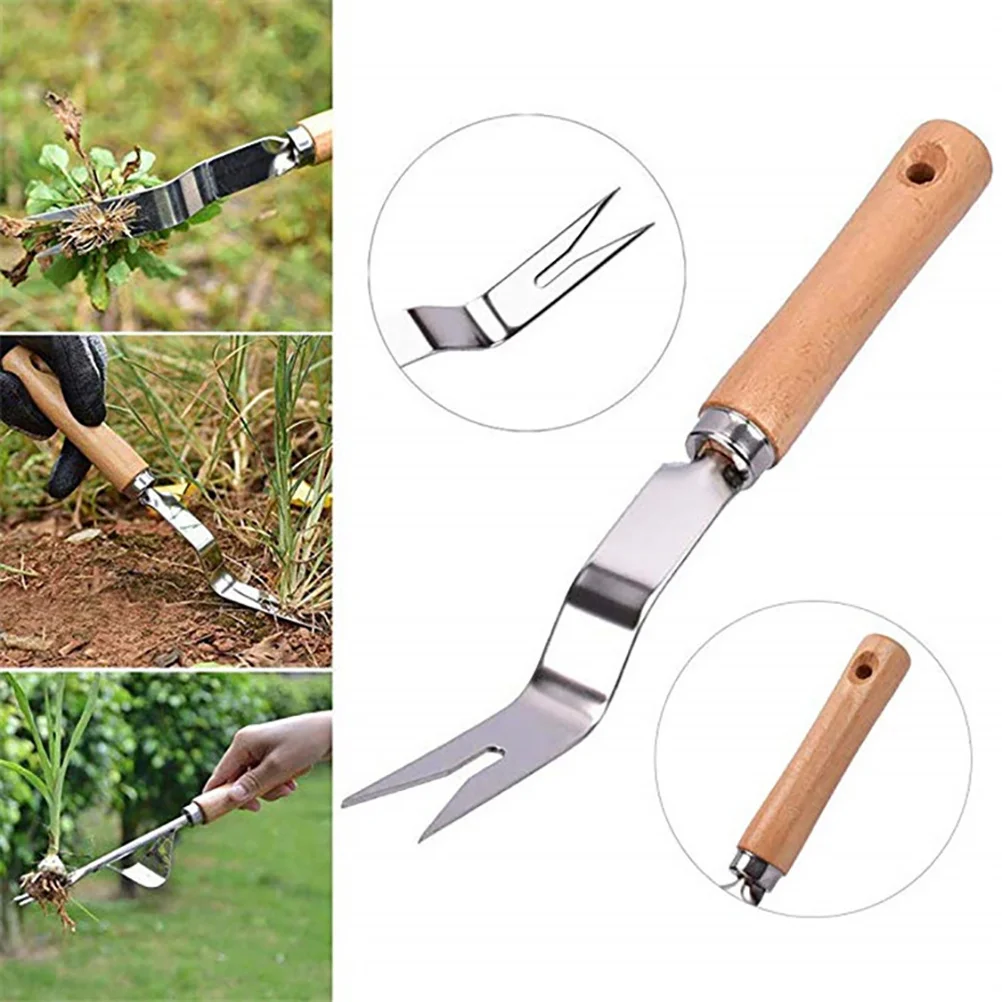 

Stainless Steel Weeding Fork Garden Cultivator Hand Iron Ergonomic Wooden Handle Root Remover Manual Weeding Tool