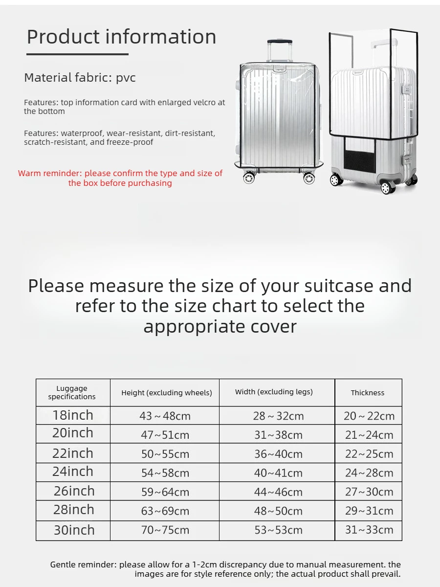 Transparente PVC-Kofferabdeckung für Reisegepäck, wasserdicht, verschleißfest, staubdicht für Rollkoffer – Detail 4
