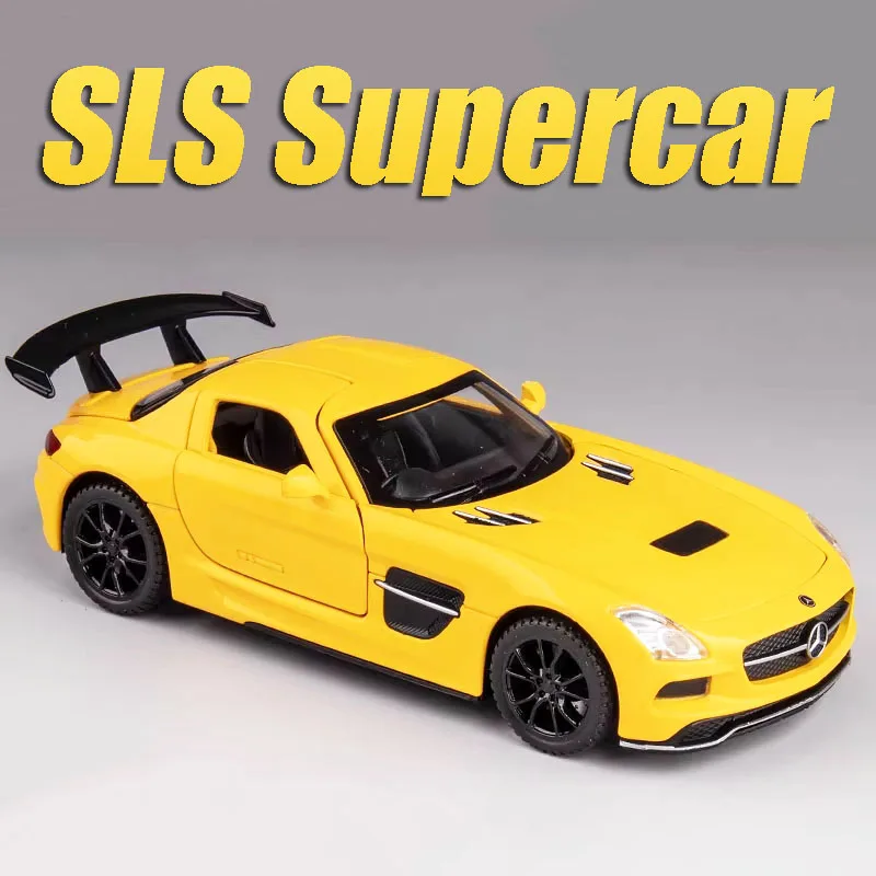 

Масштабная модель спортивного автомобиля SLS SLR 772S (1:32), литая под давлением, с функцией отката, звуком, светом, открывающимися дверями, имитация суперкара для детей