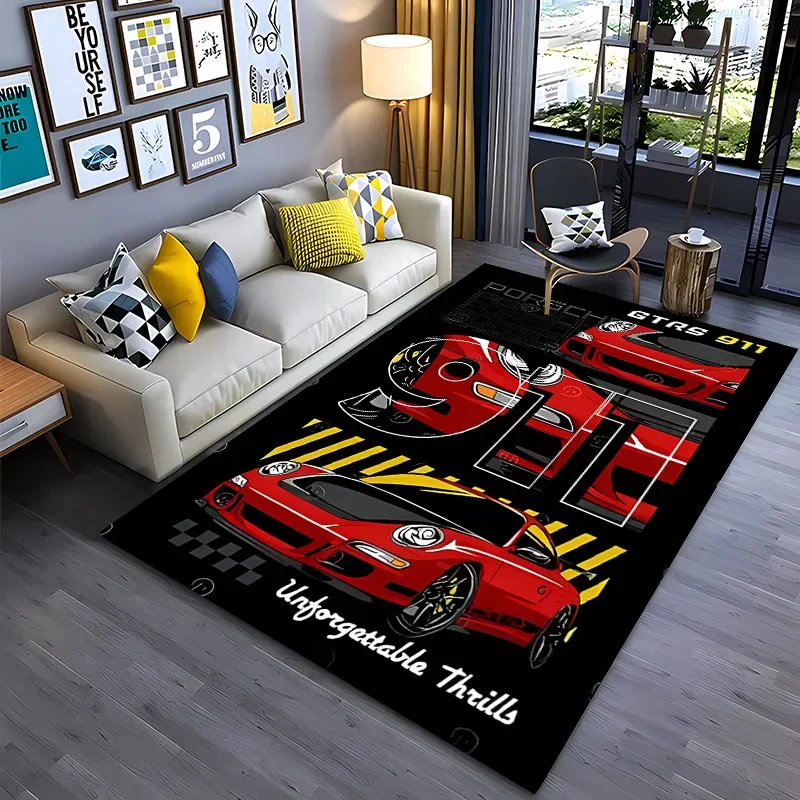 3D Classic Racing Car Carpet, Living Room and Bedroom Household Items,Children's Room Sofa Mats Doormat Floor Anti-slip Rug,Gift