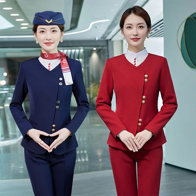 

Autumn and Winter New Long Sleeve Fashion Temperament Hotel Uniforms High-Speed Rail Flight Attendant Suit China Southern Airlin