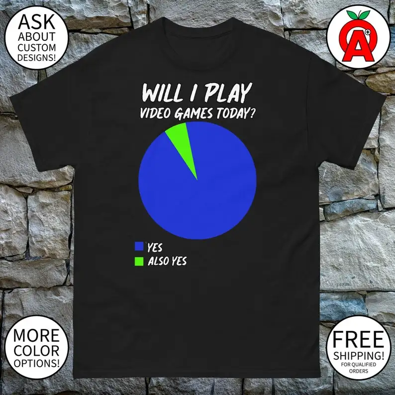 Video Games Today Pie Chart Tee - Adult Unisex. Gifts for Gamers, Video Game Enthusiasts, Gaming Humor, Casual Wear