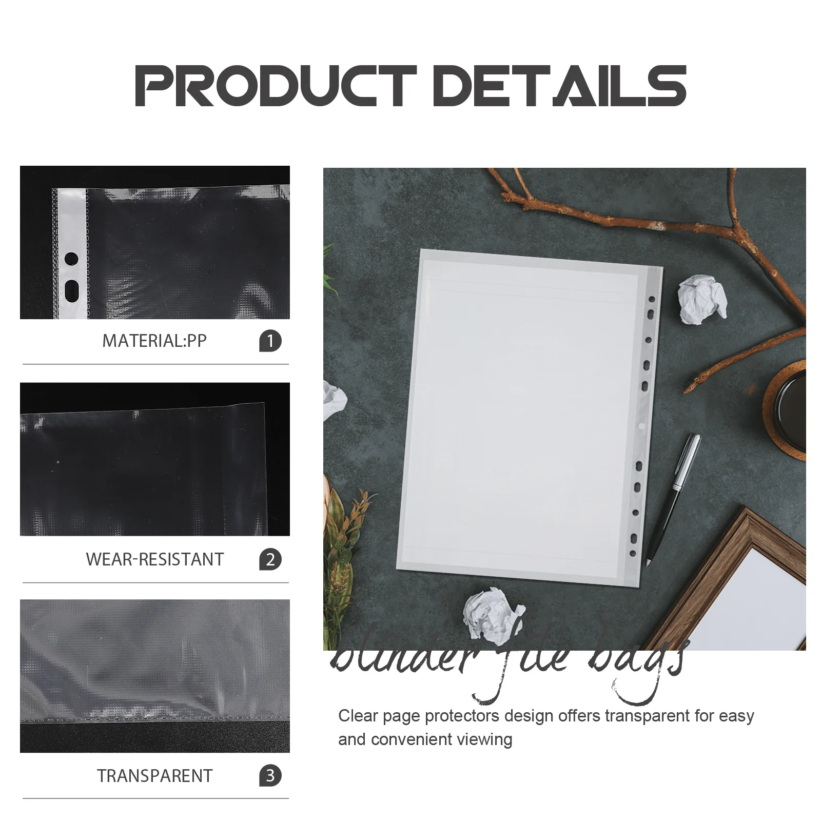 100pcs Transparent Binder Folders High-Grade Pp Wear-Resistant Clear Page Protectors For School Office Study Multifunctional