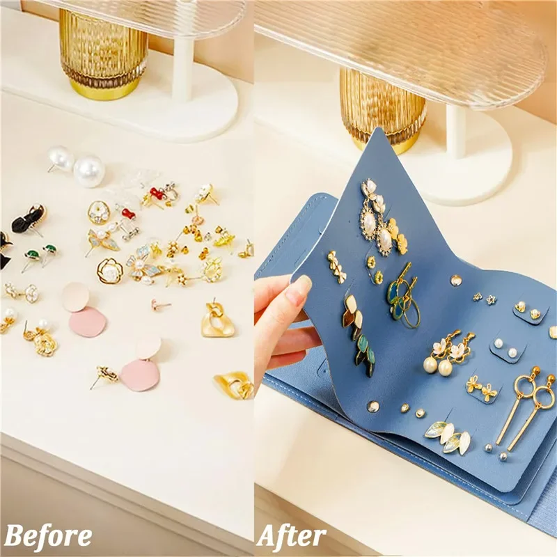 1PC PU 가죽 귀걸이 보관 가방 다층 보석 정리 보관함 북형 보관 가방 귀걸이 반지용