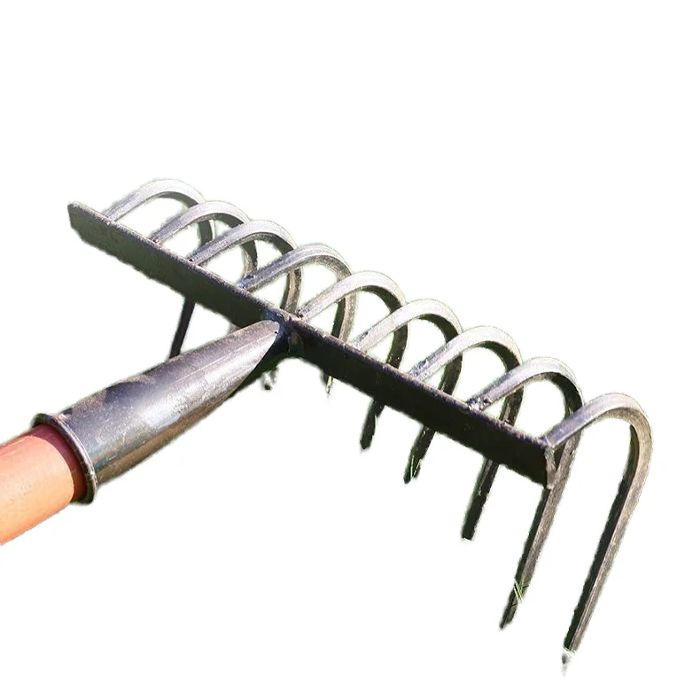

2025Industrial Multifunctional Agricultural Iron Tooth Rake Curved Ground Clearing Tool for Wasteland Grass Leaves Other Debris