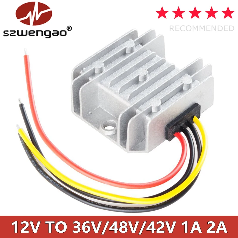DC 12V to 42V/36V/48V Power Converter 1A 2A Auto Boost Regulator Step-Up Voltage Supply Module Transformer for Car Boat