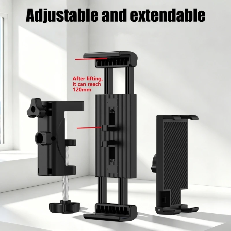Phone and Large Screen Clamp Mount with 12-28Cm Grip Width, 17Mm Ball Mount, Padded Hold for Car Desk Stand Arm H8WD