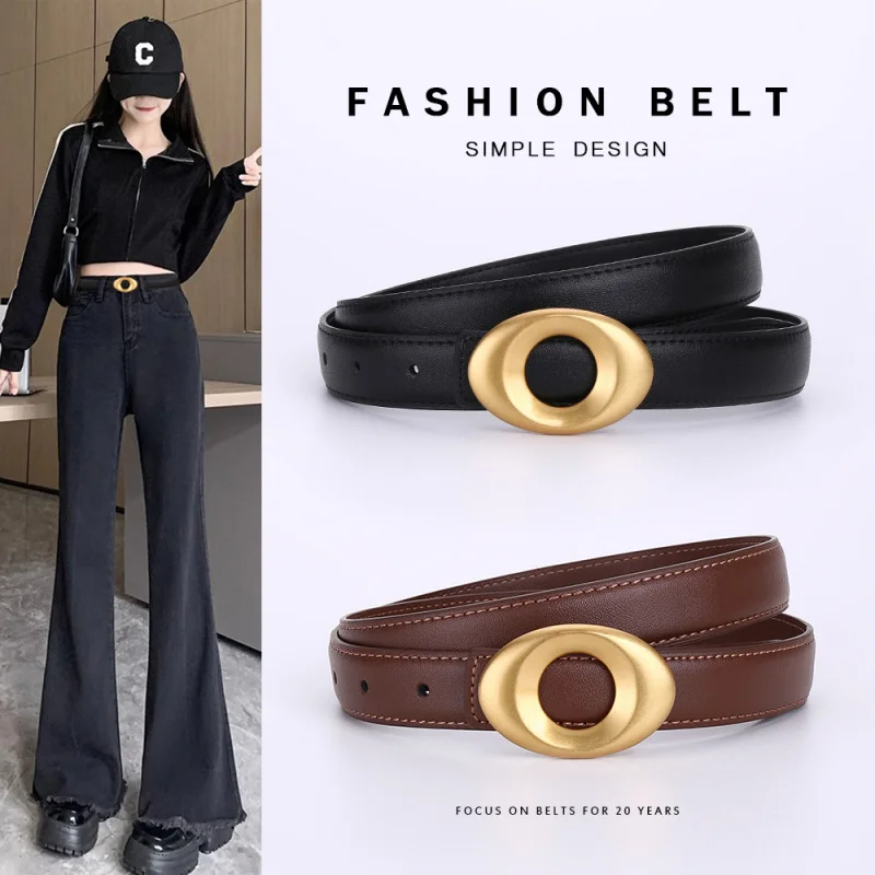 

Женский ремень из натуральной кожи, простой универсальный высококачественный черный декоративный новый женский ремень, нишевый джинсовый ремень