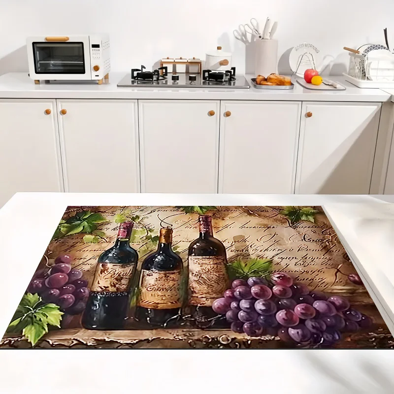 Grapes Fruit Platter Kitchen Counter Pad Coffee Machine Bar Station Mat Spill Proof Heavy Absorbing Coaster Runner