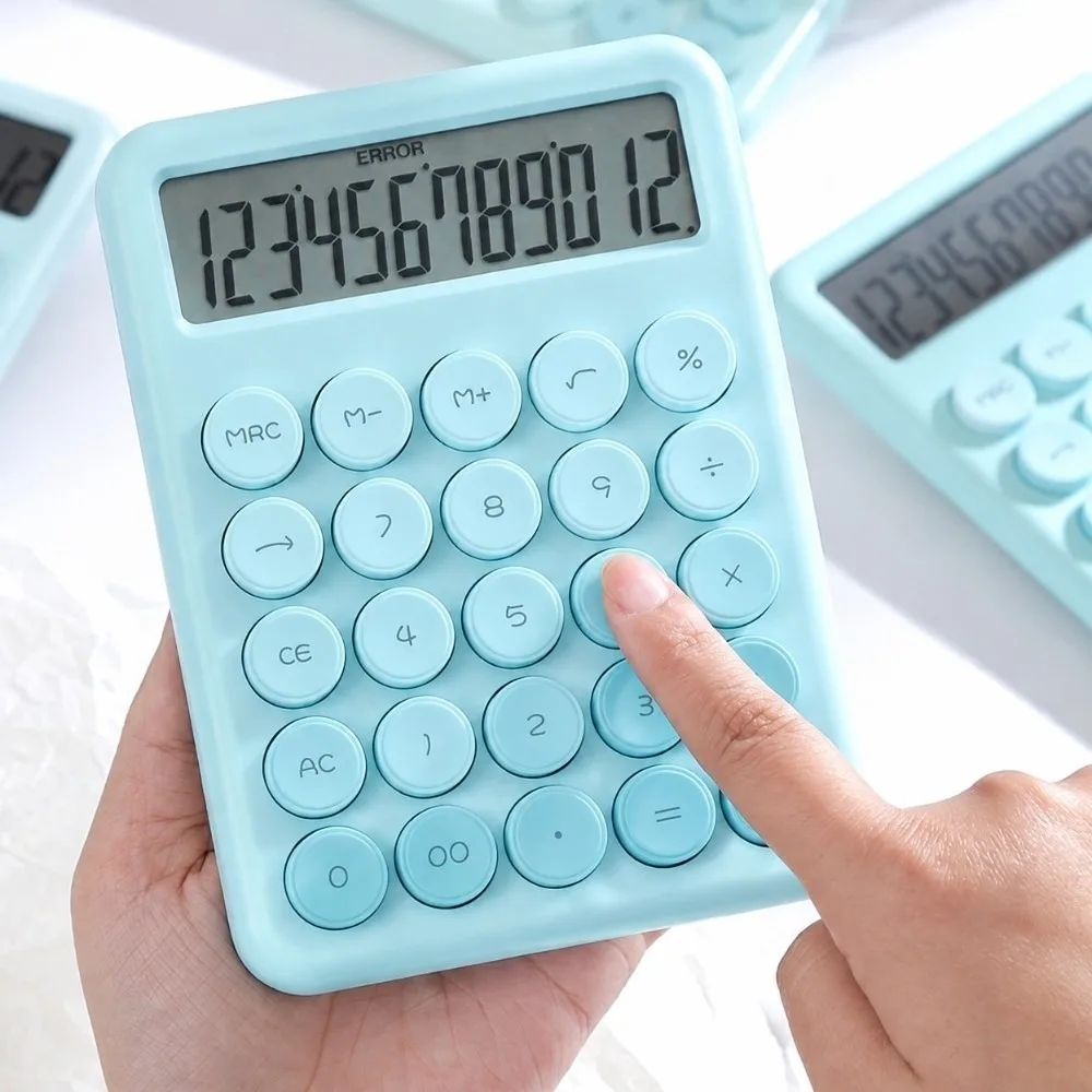 ABS Desktop Calculator 12 Digits Large LCD Display Mechanical Switch Calculator Big Round Button Anti Slip Pad Digit Calculator