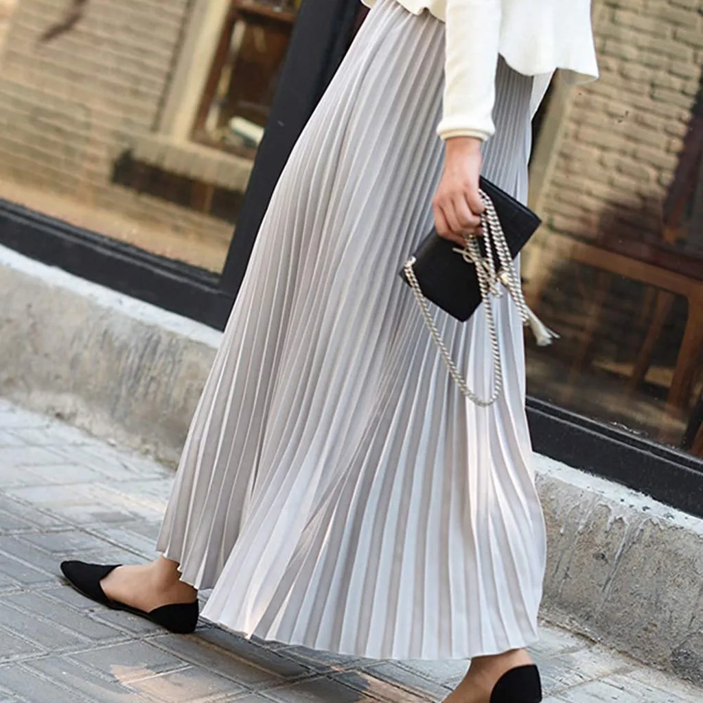 2025 Autumn Top Quality Vintage Pleated Skirt For Women Korean Fashion High Waist Chiffon White Long Mermaid Skirts Faldas