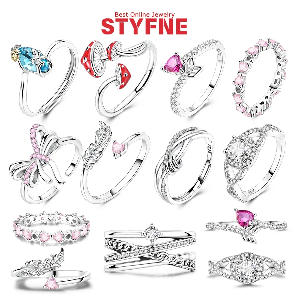 

New Original 925 Silver Shiny Zircon Ring Love Bow Dragonfly Sunflower Ring Women Party Anniversary Exquisite Jewelry Gift