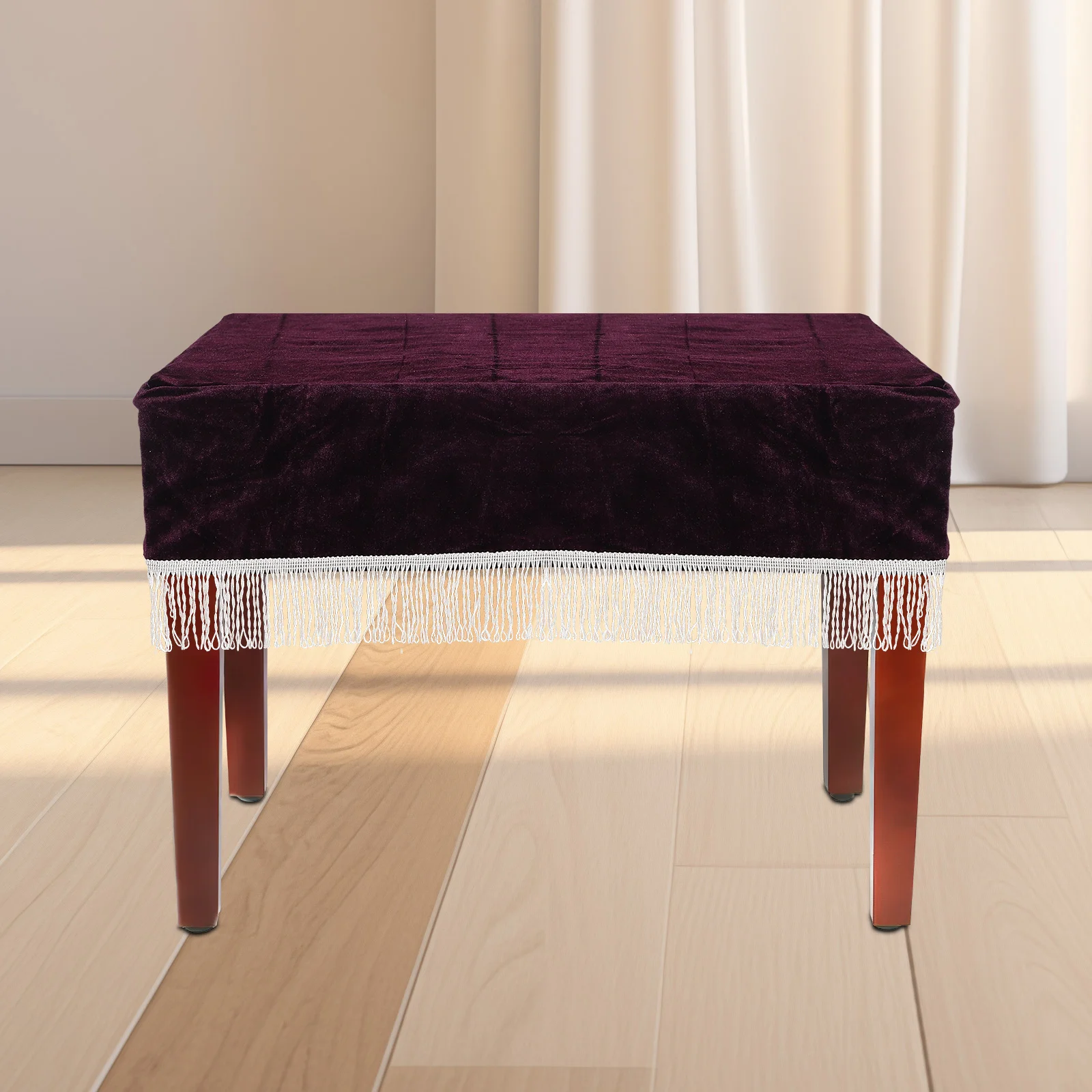

Bench Cover Velvet Decorative Seat Protector Tassel Removable Leg Covers Stain Resistant Elegant Style for Home School