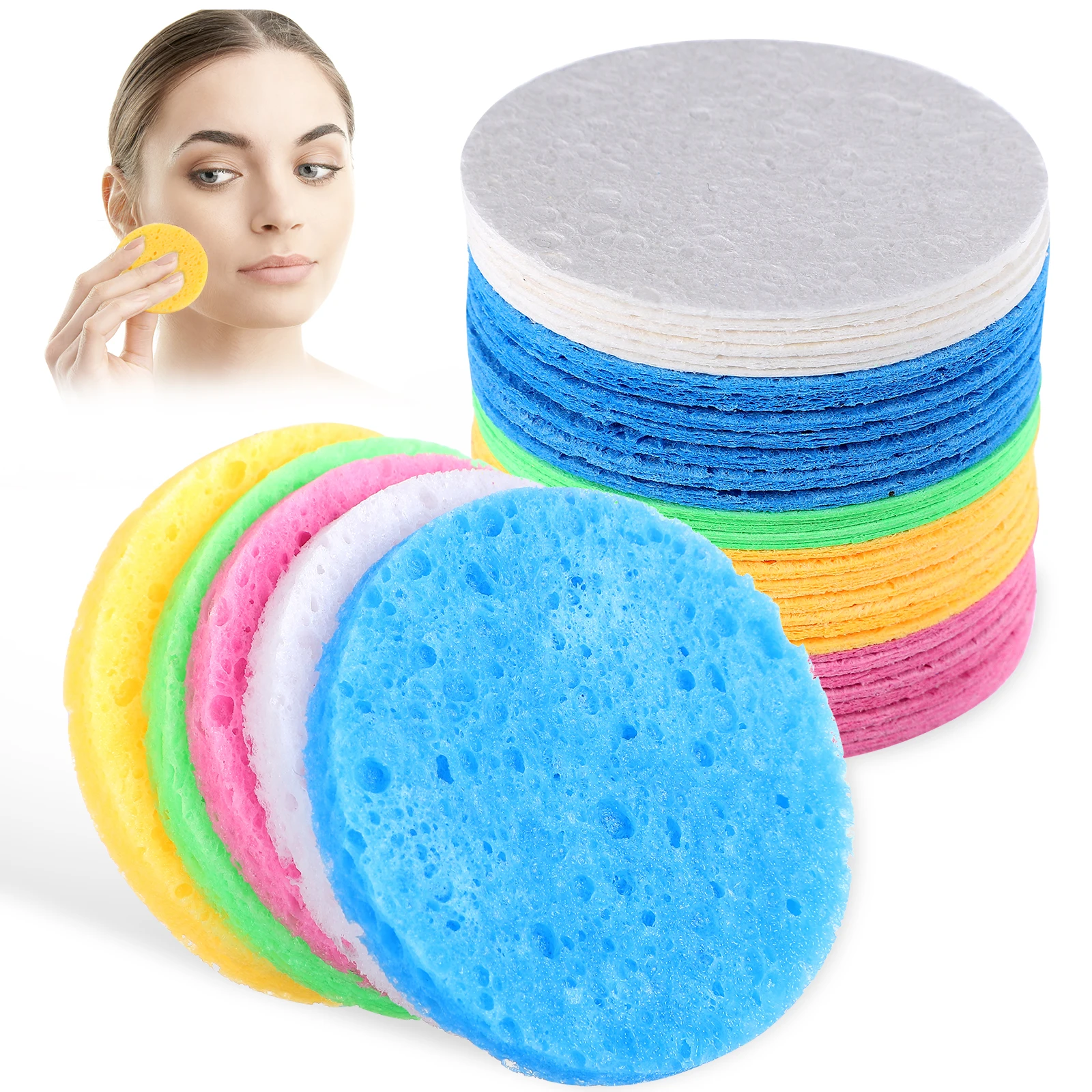 

50 Pcs Round Sponge Compress Reusable Face Cleaning Sponges Facial Skincare Makeup Remover Travel Beauty