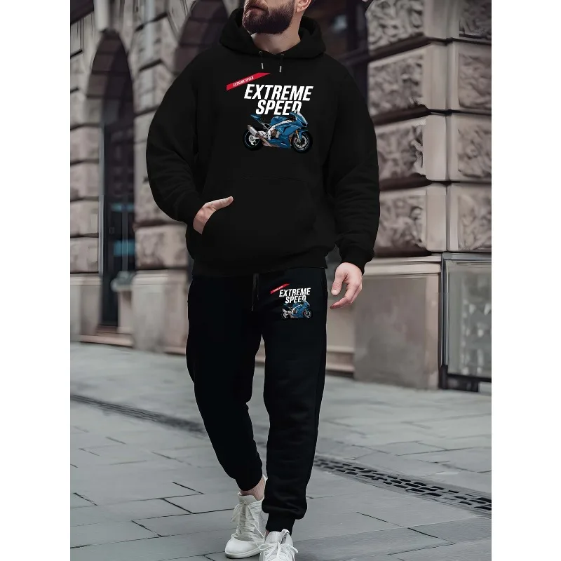 Модный мужской высокоскоростной мотоциклетный дизайн с 3D принтом, толстовка с капюшоном и спортивные брюки, повседневный комплект Модный мужской высокоскоростной мотоциклетный дизайн с 3D принтом, толстовка с капюшоном и спортивные брюки, повседневный комплект