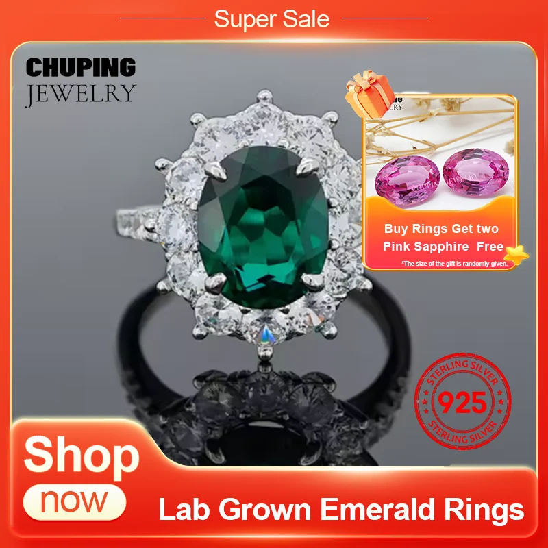 

Кольцо Chu Ping Fine Jewelry Lab изумрудной овальной огранки S925 с винтажным подвесом и сверкающим блеском для посещения важных случаев