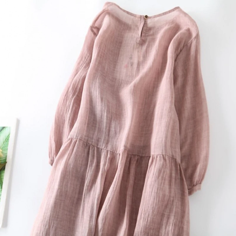 Vestido largo de algodón y lino de estilo japonés para mujer, vestido largo bohemio elegante y transpirable, vestido informal de playa de verano