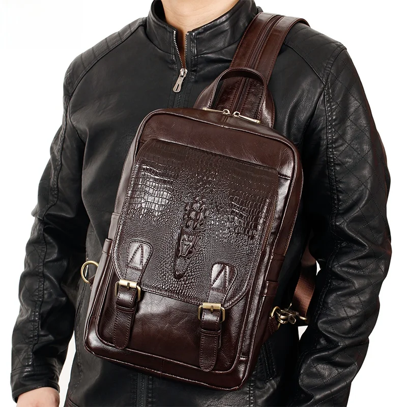 Men's Large Capacity Crossbody Bag Fashionable Multi-Functional Retro Chest Bag Leisure Double Shoulder Bag with Main Compart...