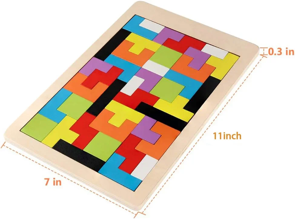 Wooden Blocks Puzzle Game Toy Russian Tangram Colorful Brain Teasers Jigsaw Game for Toddlers  Boys Girls Educational Gift