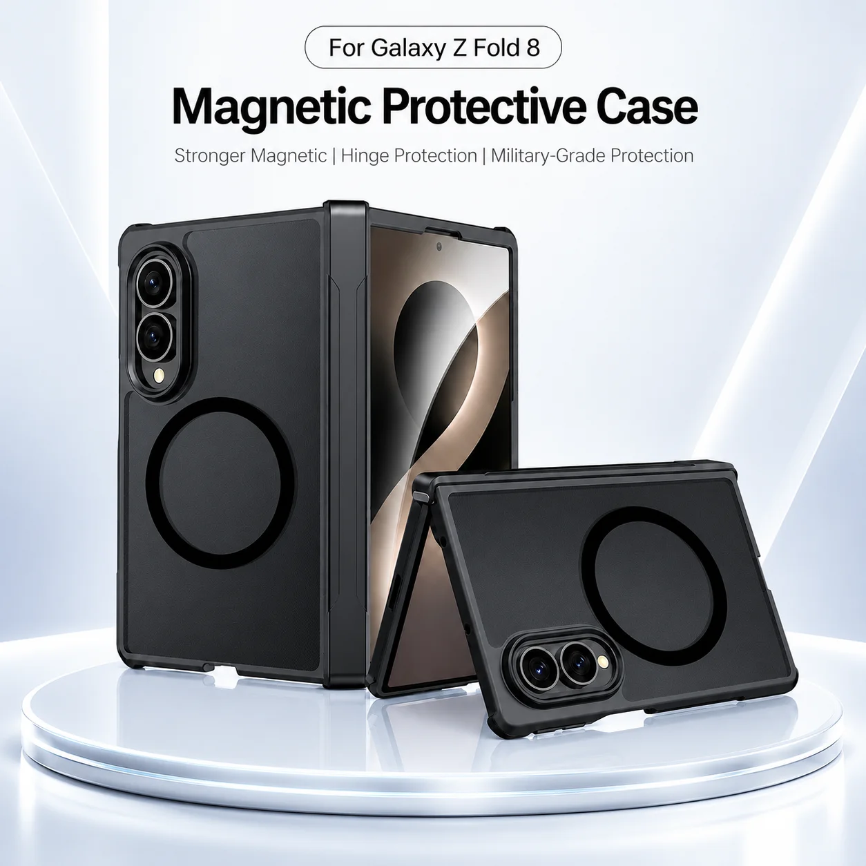 XUNDD For Samsung Galaxy Z Fold 8 Wide Case, Hinge Protection Anti-Yellow Airbag Shockproof Magnetic Kickstand Slim Clear Funda