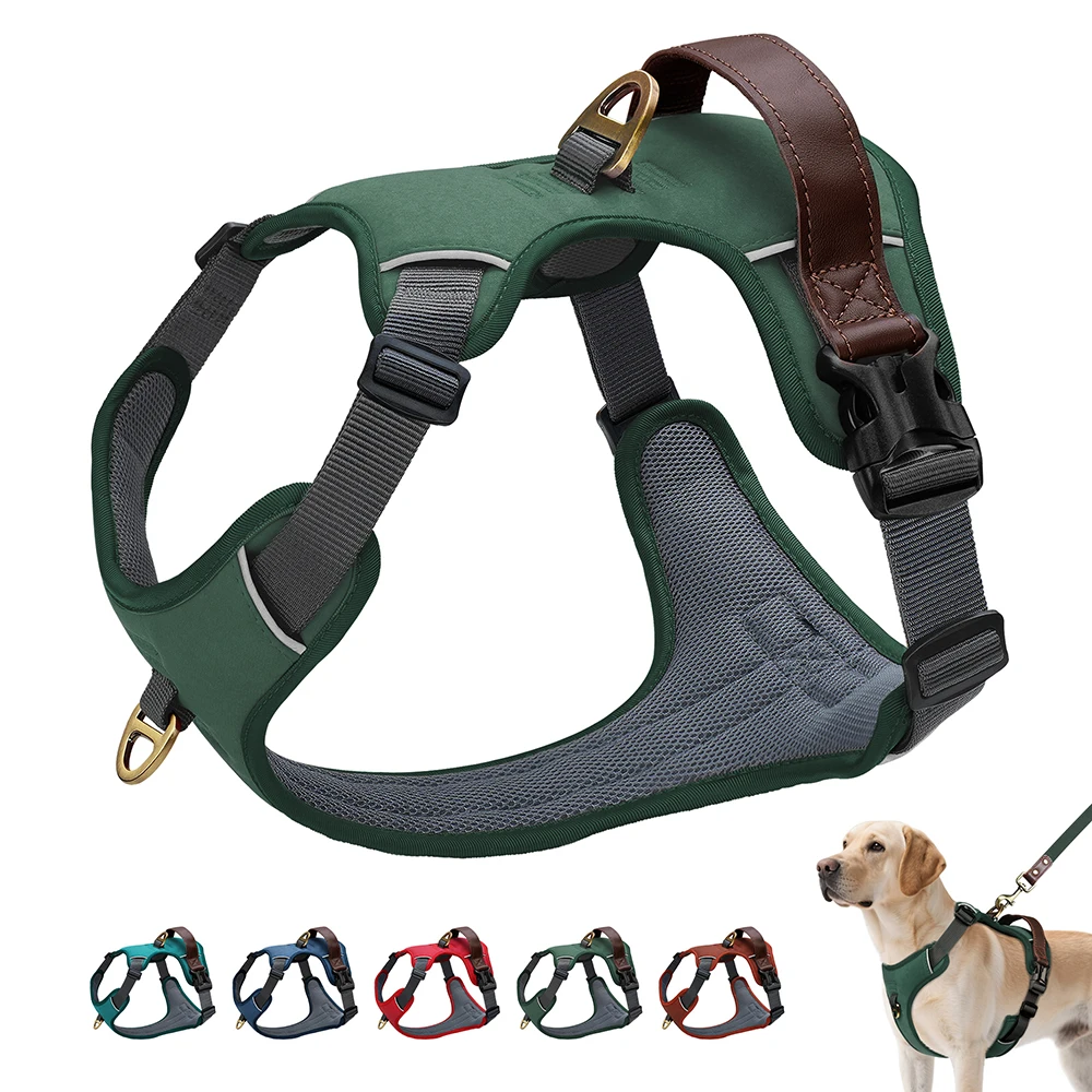 Vintage-Hundegeschirr, langlebiges PU-Leder, Hundegeschirre, atmungsaktive Haustierweste mit Kontrollgriff, Retro für kleine, mittelgroße und große Hunde – Detail 6