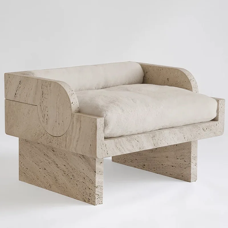 Simple Italian natural marble travertine sofa designer model room living room personalized sofa