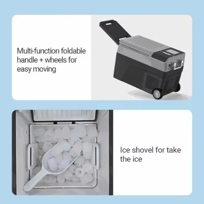 Portable Plastic Car Refrigerator with Trolley Wheels for Car Home Truck Sleeper Car Use 12V/24V Compressor Cooling 38L Capacity