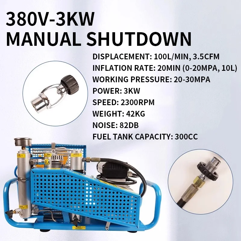 300Bar 100L/min ดําน้ํา PCP Air Compressor 4500Psi แรงดันสูงคอมเพรสเซอร์สําหรับ PCP Scuba บรรจุ 0-12L ถัง