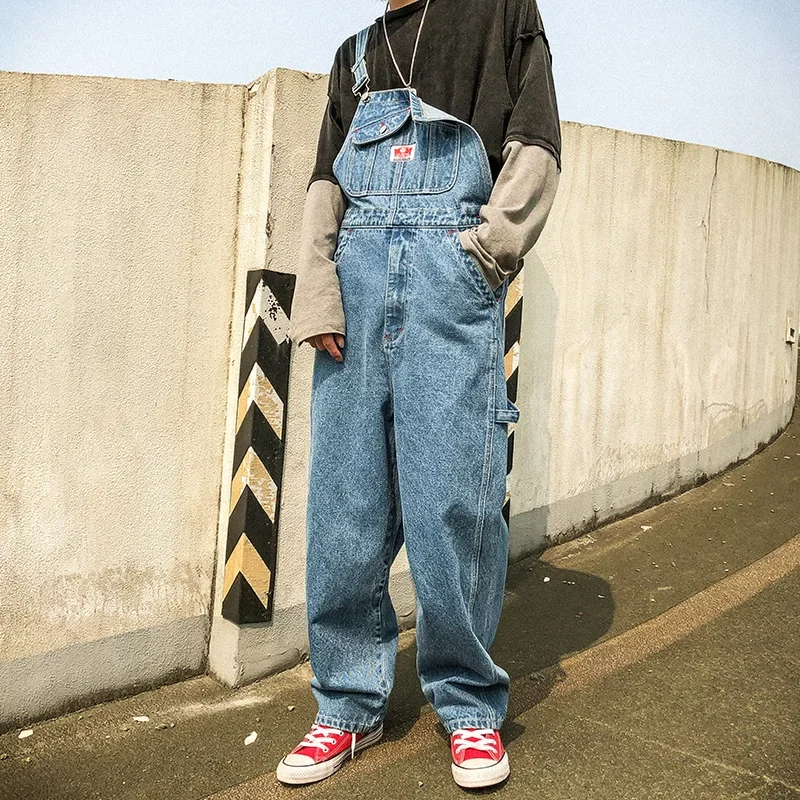 

Strap Jeans Loose One-piece Wide-leg Pants Men American Straight Casual Daddy Suspenders Overalls Cargo Workwear Denim Jumpsuit