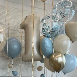 12pcs Vintage Beige Blue Balloon Set 40inch Foil Number Balloon For Kids Happy Birthday Party Decorations DIY Gifts Supplies