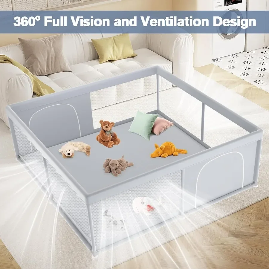 روضة أطفال كبيرة جدًا مقاس 79 × 79 بوصة مع بابين بسحاب للأطفال الصغار، دبوس لعب للأطفال في الأماكن المغلقة والخارجية Fe #4