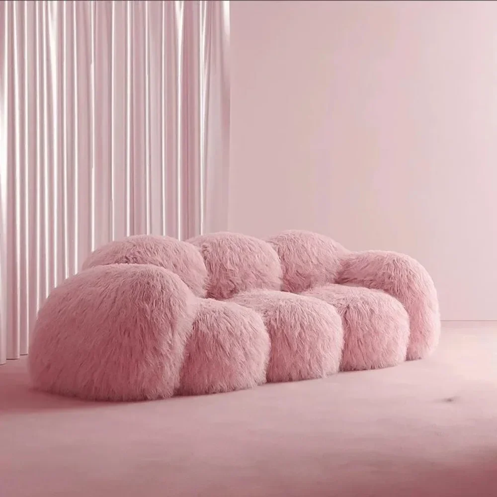 Pink Long Stuffed Puffs Sofa Light Luxury Nordic Lazy Plus Size Couch Banquet Design 3 Seat Sofa Inflavel Muebles Furniture