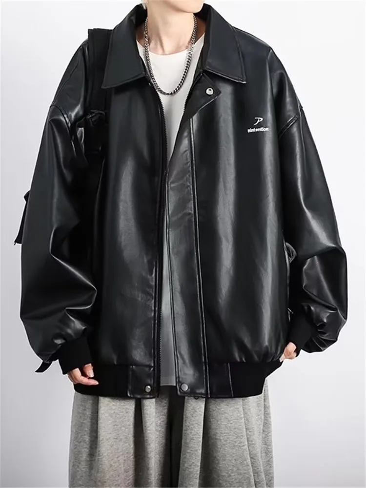 Fashion Brand Pu Leather Coat for Men Ruoshuai Street Trend Hip Hop Loose Leisure All-Matching Motorcycle Clothing