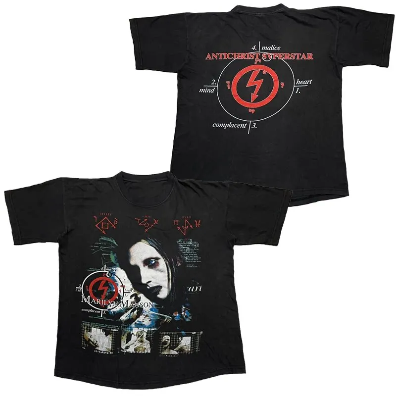 Camiseta Casual Abstrata Marilyn Manson de Luxo para Homens e Mulheres com Logo da Marca