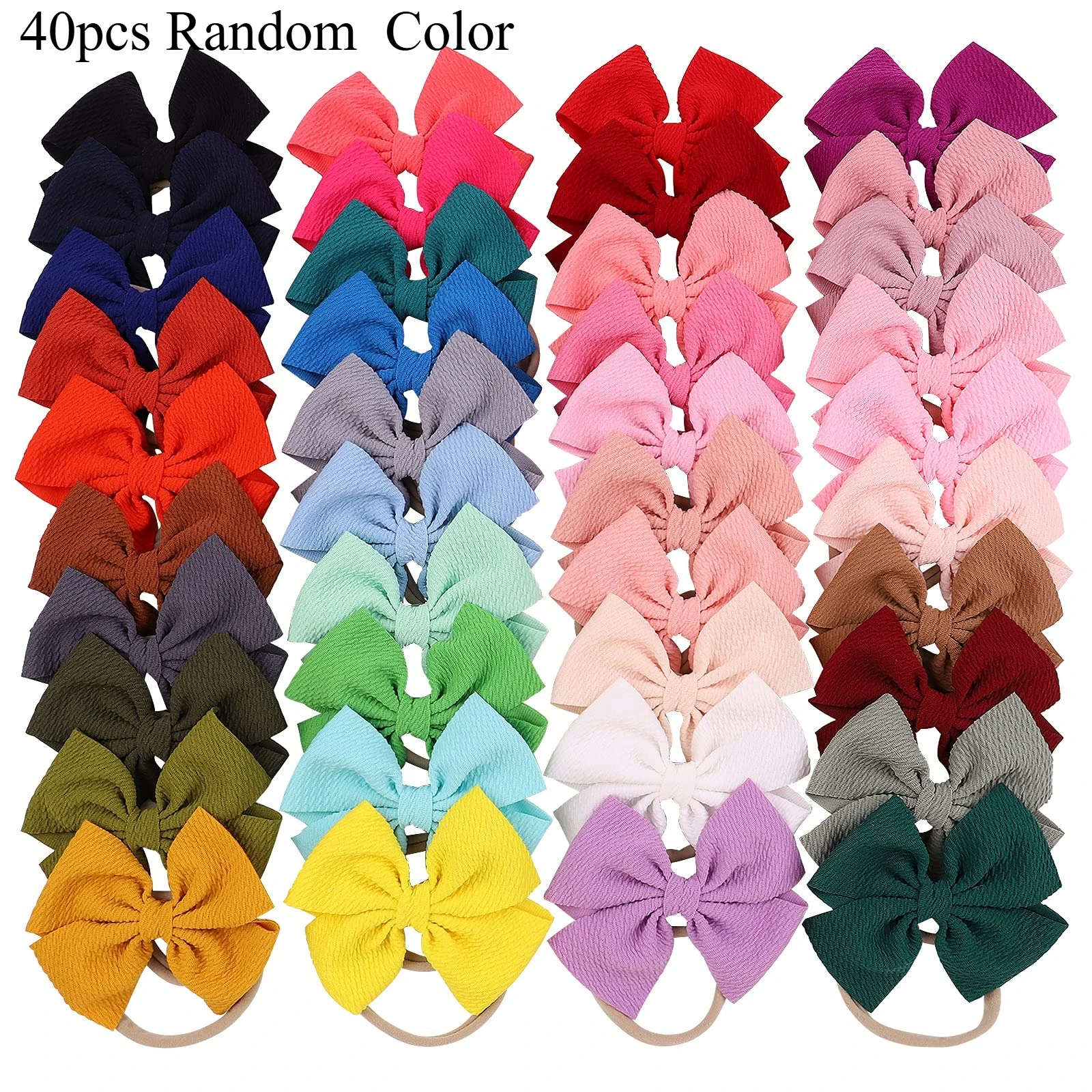 

40pcs 4.3 Inch Grosgrain Ribbon Hair Bows Elastic Ponytail Holders Rubber Hair Bands Wholesale Pack for Girls Cheer Gifts