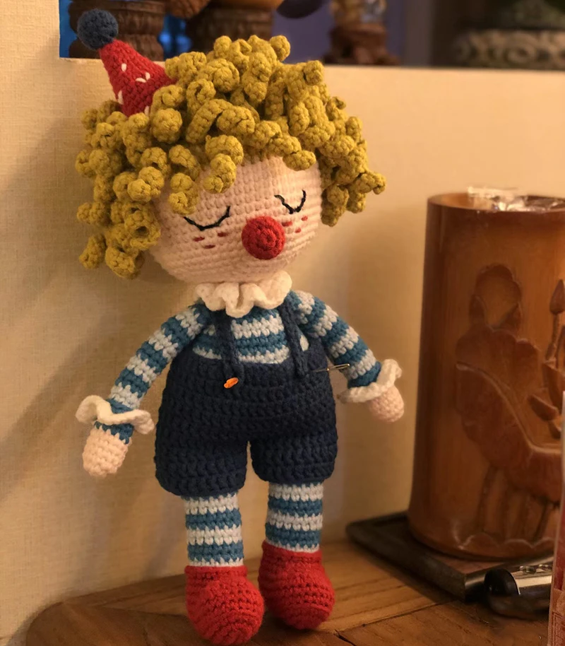 Cute Circus Clown Knitting Dolls Soft Cotton Toys Handmade Knitted Toy kids finished Products Knit Fabric Toy birthday present