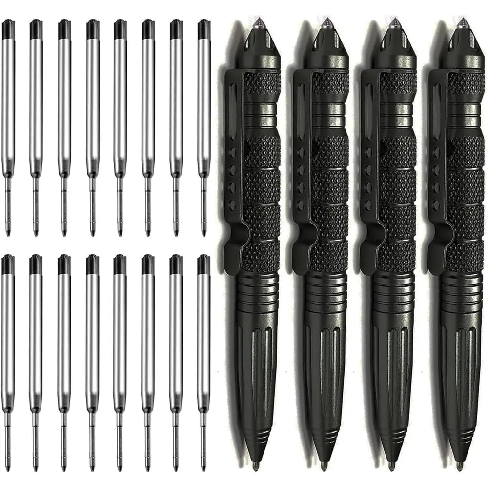 

4-Pack Tungsten Steel Tactical Pen Set, Multi-Function EDC Survival Pen with 16 Black Ink Refills
