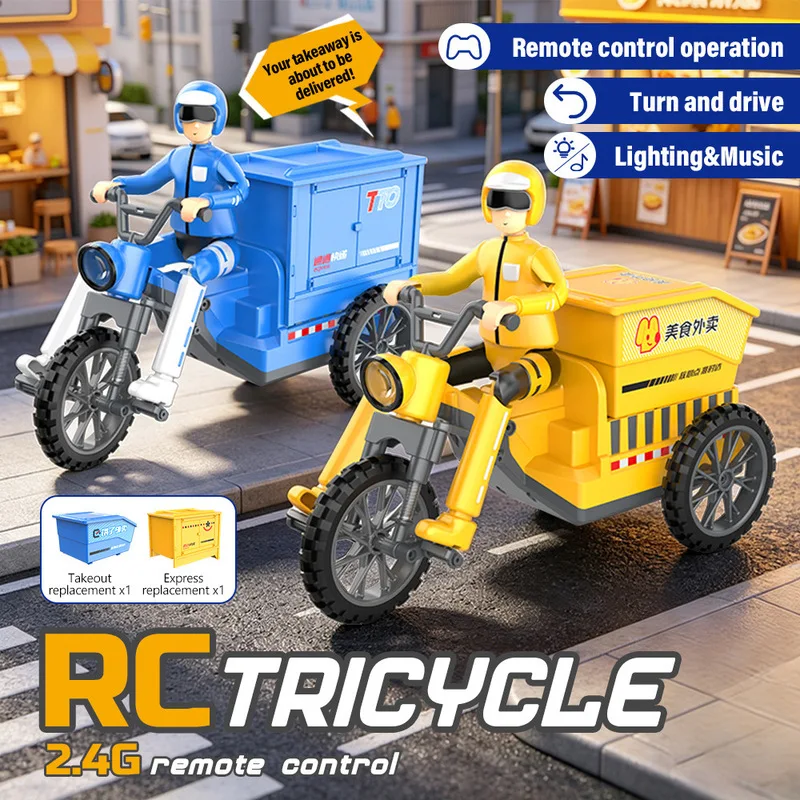 Remote Control Tricycle Toy Simulated Express Delivery Vehicle With Light Music Detachable Cargo Box For Hobby Players